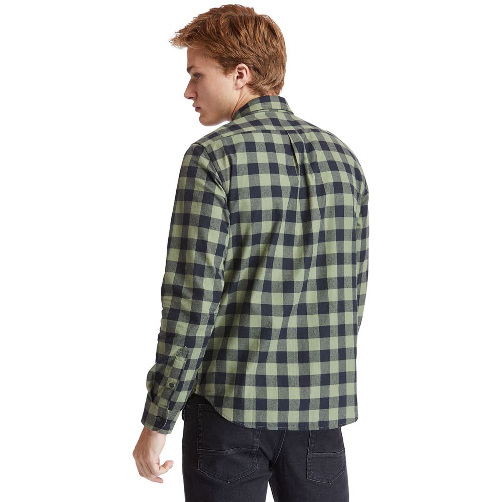 Camisa Timberland Hombre Nashua River Long-Sleeve Flannel Check Verde Oliva/Negras - Chile OCK-46519